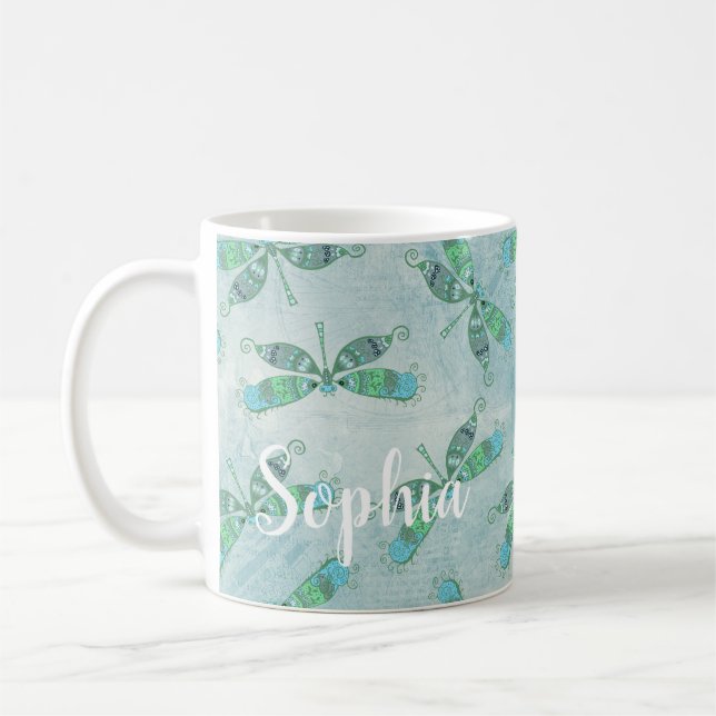 Boho Dragonflies in Blue Coffee Mug (Left)