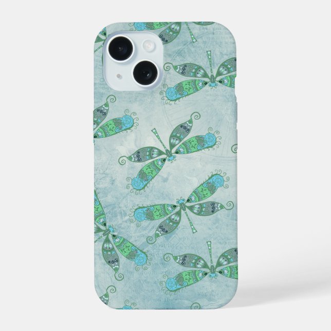 Boho Dragonflies in Blue iPhone 15 Case (Back)