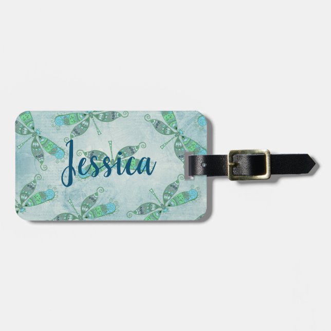 Boho Dragonflies in Blue Luggage Tag (Front Horizontal)
