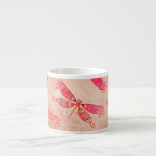 Boho Dragonflies in Pink Espresso Cup