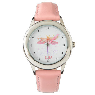 Boho Dragonfly Watercolor Cute Girls Pink Pastel Watch