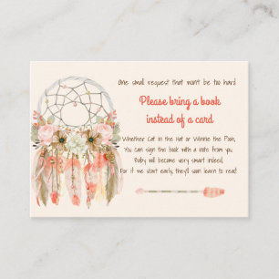 Boho Dream Catcher Baby Shower Book Request Peach Enclosure Card