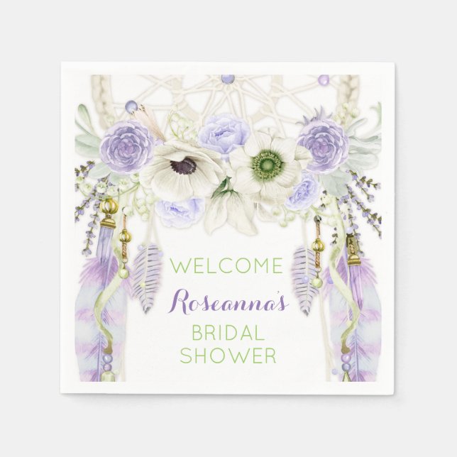 Boho Dream Catcher Feather Tribal Lavender Napkin (Front)