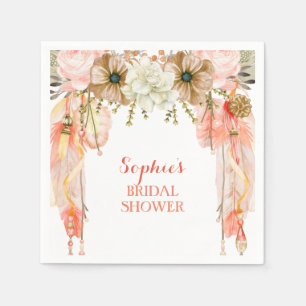 Boho Dream Catcher Feather Tribal Peach Coral Napkin