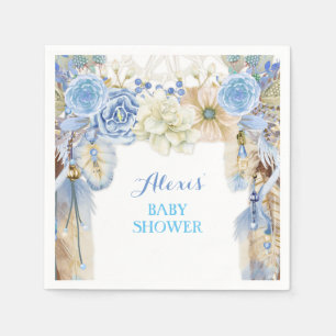 Boho Dream Catcher Feather Tribal Periwinkle Blue Napkin