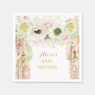Boho Dream Catcher Feathers Pink Yellow Napkin