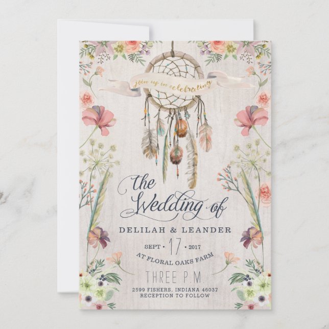 Boho Dream Catcher Floral Faire-part de mariage (Devant)