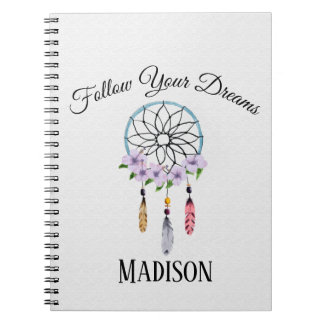 Boho Dream Catcher Floral Flower Personalized Name Notebook