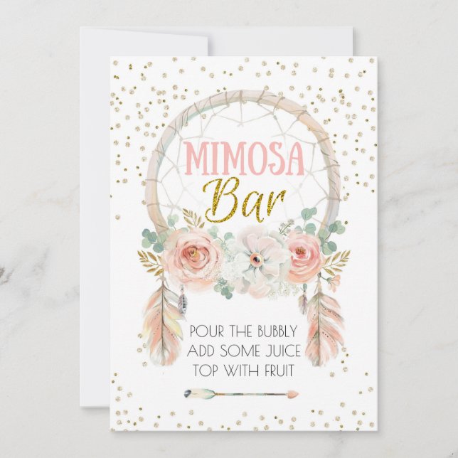 Boho Dream-catcher Mimosa Bar Sign 5x7" Invitation (Front)