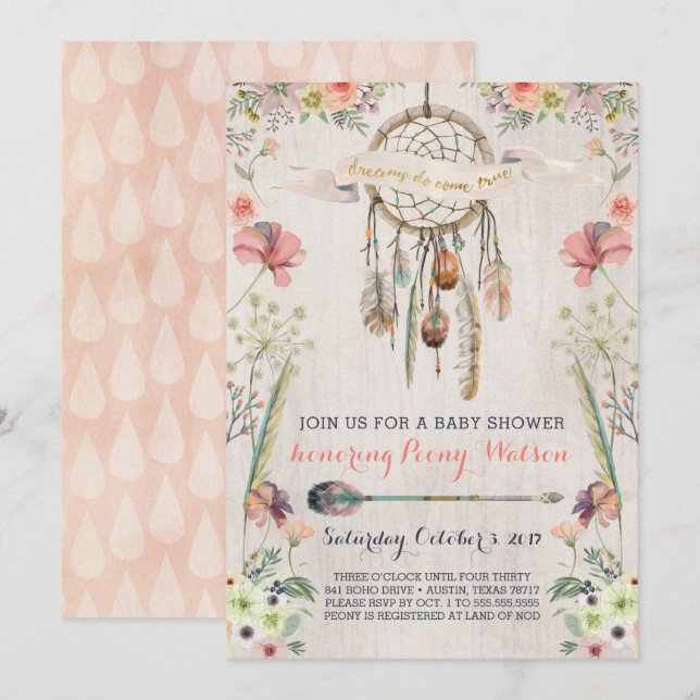 Boho Dream Catcher Rustic Baby Shower Invitations (Front/Back)