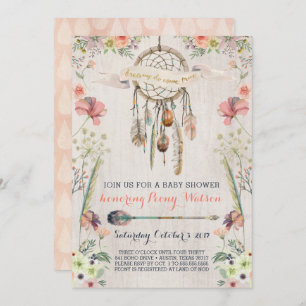 Boho Dream Catcher Rustic Baby Shower Invitations