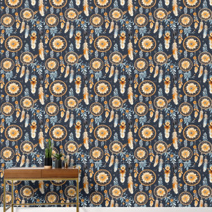 Boho dream catcher tiled pattern floral wallpaper