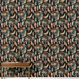 Boho dream catcher tiled pattern floral wallpaper