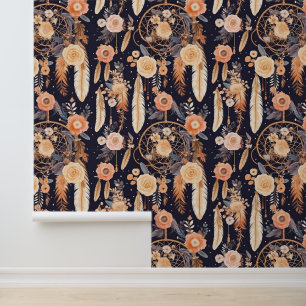 Boho dream catcher tiled pattern floral wallpaper
