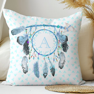 Boho Dream Catcher Tribal Monogram Throw Pillow