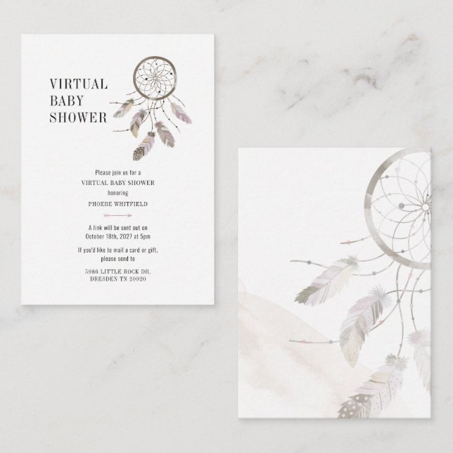 Boho Dream Catcher Virtual Baby Shower Card (Front/Back)