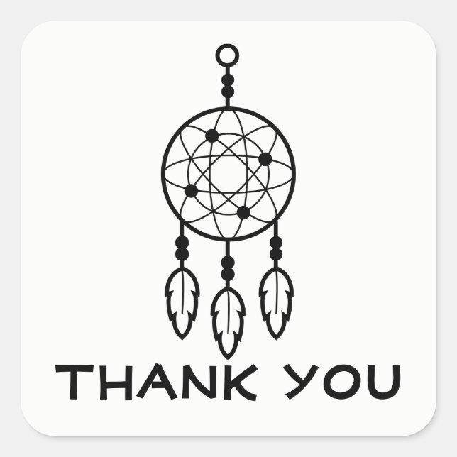 Boho Dream Catcher, Wedding Trival Thank You Black Square Sticker (Front)