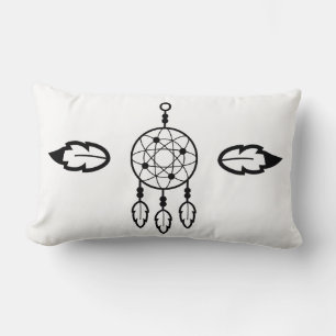 Boho Dreamcatcher Black Tribal Native American Lumbar Pillow