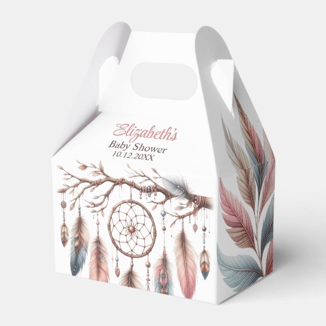 Boho Dreamcatcher Custom Script Name Baby Shower Favor Box (Front Side)