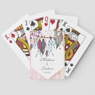 Boho Dreamcatcher & Feathers Pink Wedding Favour Playing Cards