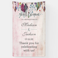 Boho Dreamcatcher & Feathers Pink Wedding Welcome