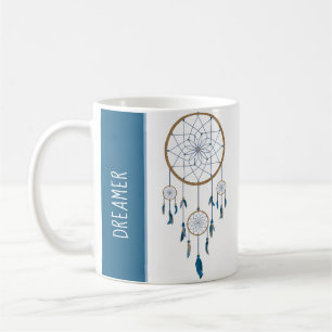 Boho Dreamcatcher Four Web Blue Feathers Coffee Mug