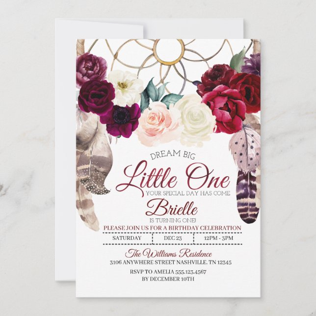 Boho Dreamcatcher Little One Birthday Invitation (Front)
