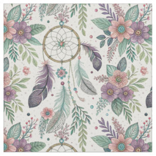 Boho Dreamcatcher Magical Feathers Floral Pattern Fabric