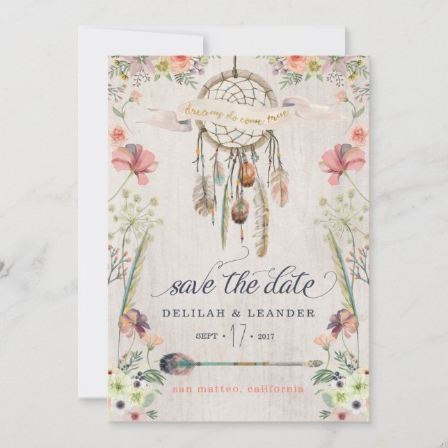Boho Dreamcatcher Save the Date Cards No Photo (Front)