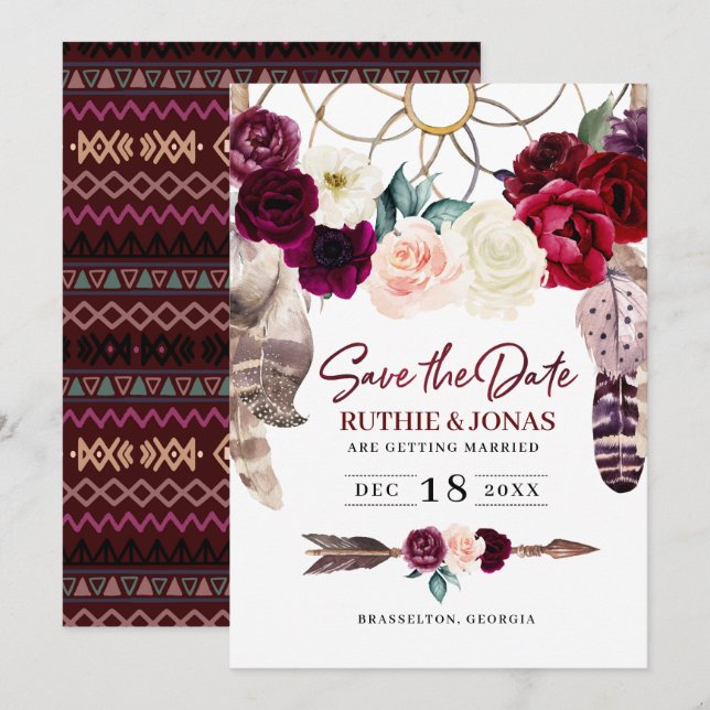 Boho Dreamcatcher Save The Date Wedding Invitation (Front/Back)