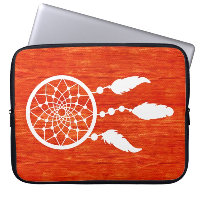 Boho Dreamcatcher Vibrant Orange Laptop Sleeve (Front)