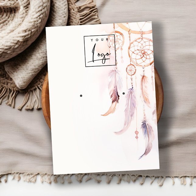 Boho Dreamcatcher Watercolor Earring Display Logo Business Card (Creator Uploaded)