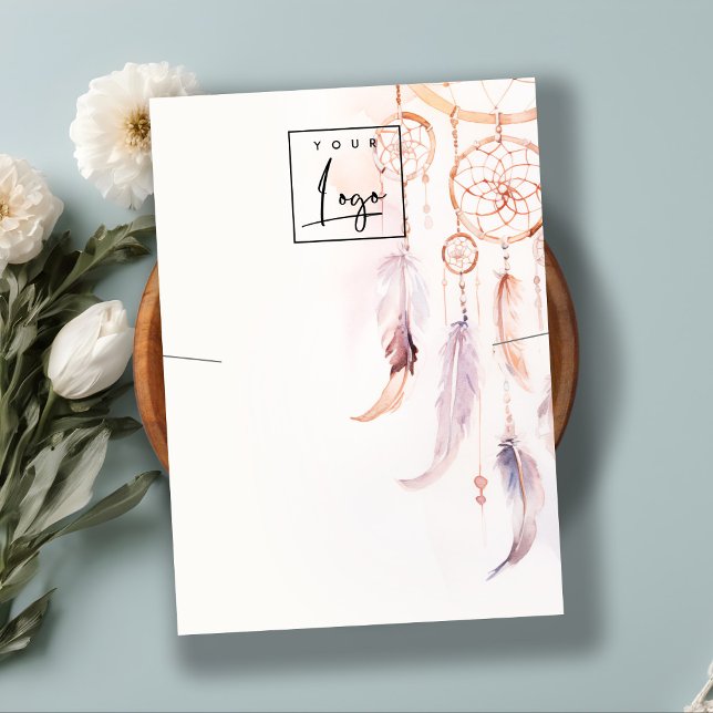 Boho Dreamcatcher Watercolor Necklace Display Logo Business Card (Creator Uploaded)