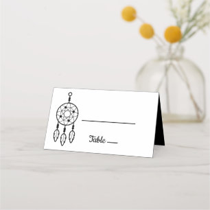 Boho Dreamcatcher Wedding Black Native American Place Card
