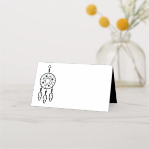 Boho Dreamcatcher Wedding Black Native American Place Card