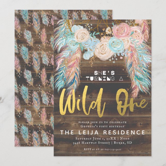 Boho Dreamcatcher Wild One Birthday Invitation (Front/Back)