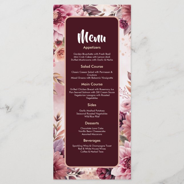 Boho Dreams Floral Elegance Wedding Menu Card (Front)