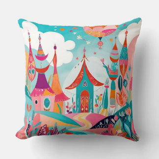 "Boho Dreamscape: Abstract Illustration Cushion" Throw Pillow