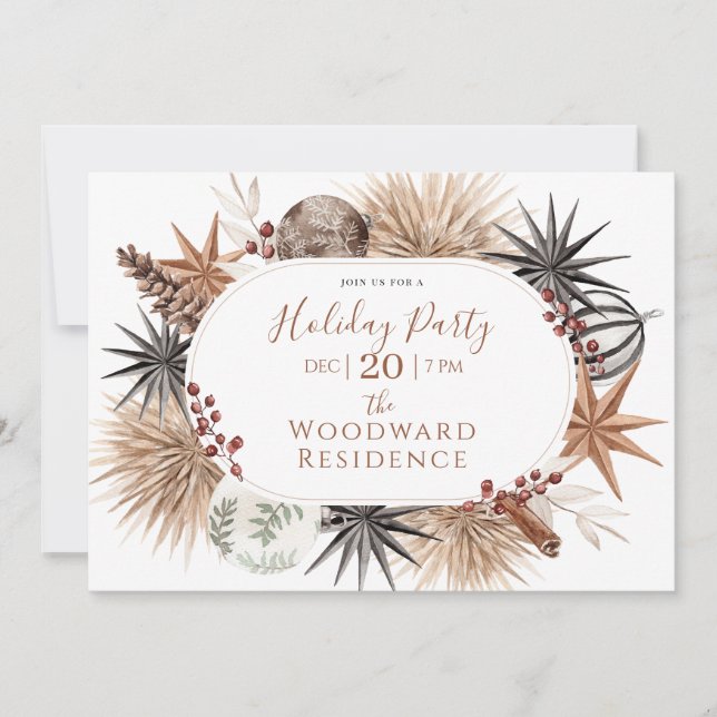 Boho Dried Botanicals Holiday Invitation (Front)