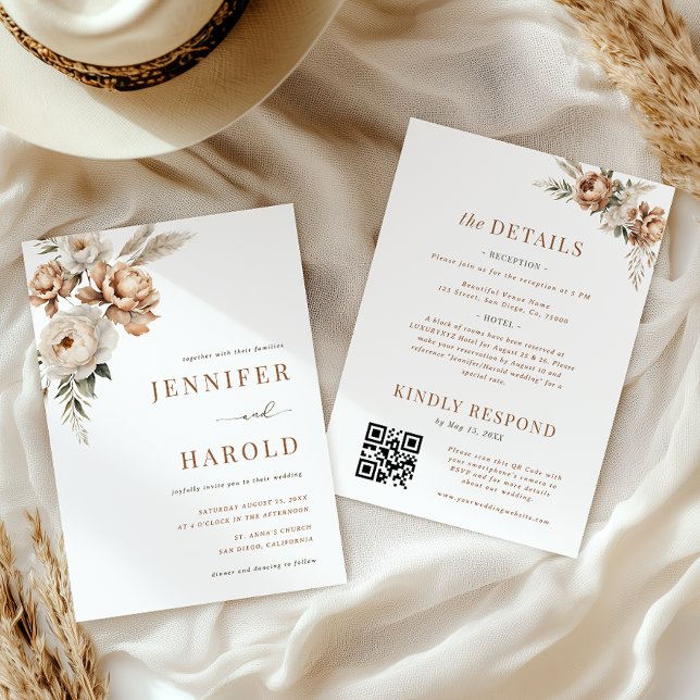 Boho Dried Fall Floral Minimal All in One Wedding Invitation (Creator Uploaded)