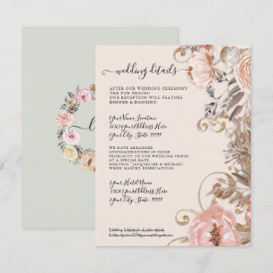 Boho Dried Floral Blush Rose Gold Wedding Details Invitation
