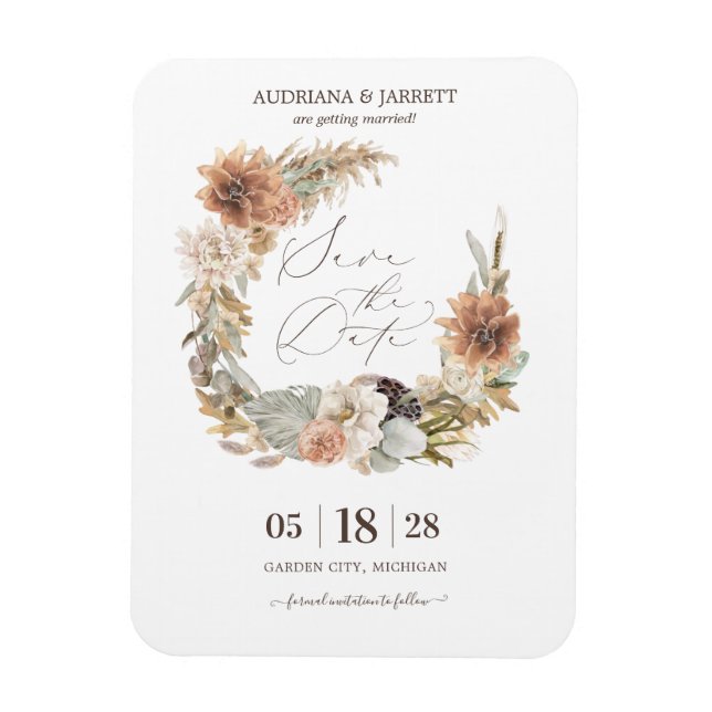 Boho Dried Floral Pampas Grass Fall Autumn Magnet (Vertical)