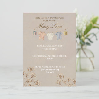 Boho Dried Flower Baby Shower Invitation