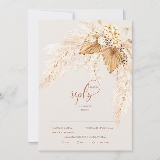  Boho Dried Flowers and Pampas Grass RSVP Invitation (Front)