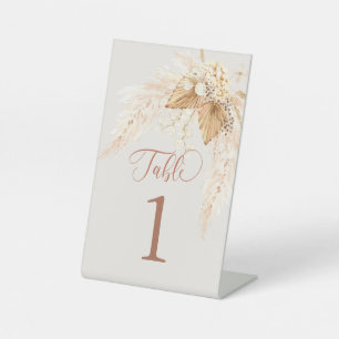 Boho Dried Flowers and Pampas Grass Table Number Pedestal Sign
