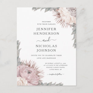 Boho Dried Flowers Dusty Rose Wedding Invitation Postcard