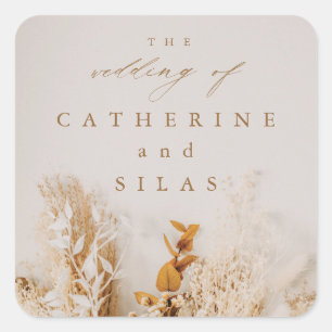 Boho dried flowers fall wedding square sticker