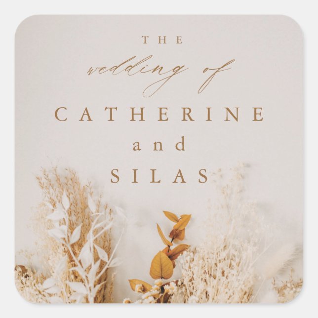 Boho dried flowers fall wedding square sticker (Front)