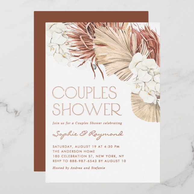 Boho Dried Palm Leaves and Orchids Couples Shower (Front/Back)
