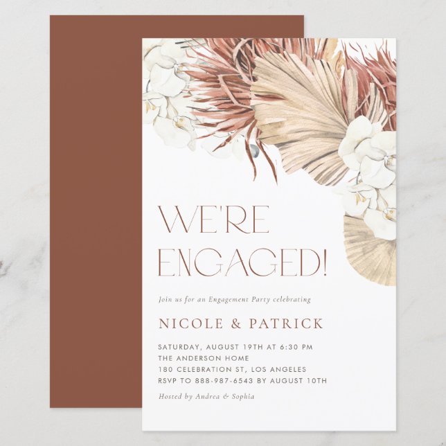 Boho Dried Palm Leaves Engagement Party Invitation (Front/Back)